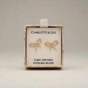 Charlotte &‎ Lexi Sterling Silver Cubic Zirconia Bow Earrings - Gold Tone - NIB